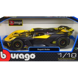 Bugatti Bolide Yellow and Carbon Gray 1/18 Diecast Model Car by Bburago