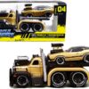 1953 Mack B-61 Flatbed Truck Gold and 1970 Oldsmobile 442 Gold with Black Top and Stripes “Muscle Transports” 1/64 Diecast Model Cars by Muscle Machines