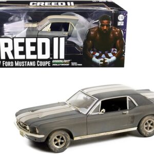 1967 Ford Mustang Coupe Matt Black with White Stripes (Weathered) (Adonis Creed’s) “Creed II” (2018) Movie 1/18 Diecast Model Car by Greenlight