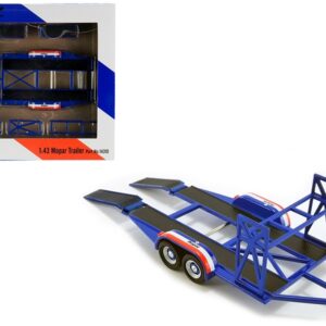 Tandem Car Trailer with Tire Rack Blue “Mopar” for 1/43 Scale Model Cars by GMP