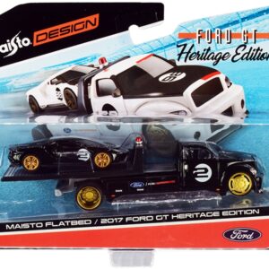 2017 Ford GT #2 Heritage Edition with Flatbed Truck Black “Elite Transport” Series 1/64 Diecast Model Cars by Maisto