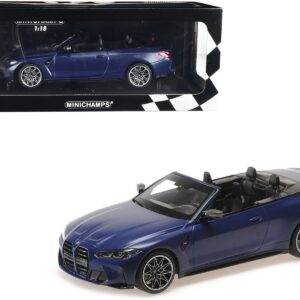 2021 BMW M4 Cabriolet Matt Blue Metallic Limited Edition to 438 pieces Worldwide 1/18 Diecast Model Car by Minichamps