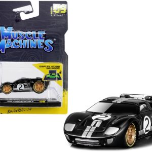 1966 Ford GT40 MKII #2 Black with Silver Stripes and Gold Wheels 1/64 Diecast Model Car by Muscle Machines