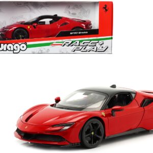 Ferrari SF90 Stradale Red with Black Top “Race + Play” Series 1/18 Diecast Model Car by Bburago