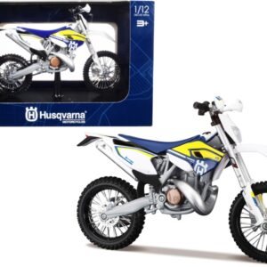 Husqvarna FE 501 White and Blue with Yellow Stripes 1/12 Diecast Motorcycle Model by Maisto