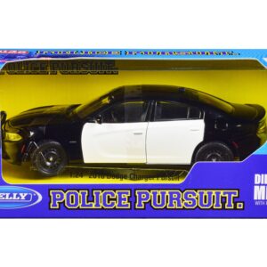 2016 Dodge Charger Pursuit Police Interceptor Black and White Unmarked “Police Pursuit” Series 1/24 Diecast Model Car by Welly