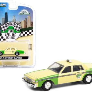 1987 Chevrolet Caprice Yellow and Green “Chicago Checker Taxi Affl Inc.” “Hobby Exclusive” 1/64 Diecast Model Car by Greenlight