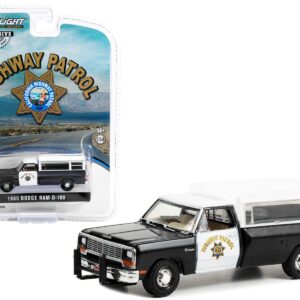 1985 Dodge Ram D-100 Pickup Truck Black and White “California Highway Patrol” with Camper Shell “Hobby Exclusive” Series 1/64 Diecast Model Car by Greenlight