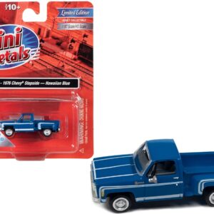 1976 Chevrolet Stepside Pickup Truck Hawaiian Blue with White Stripes 1/87 (HO) Scale Model Car by Classic Metal Works