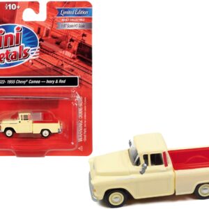 1955 Chevrolet Cameo Pickup Truck Ivory and Red 1/87 (HO) Scale Model Car by Classic Metal Works