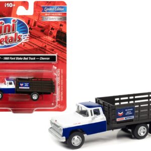 1960 Ford Stake Bed Truck “Chevron” Blue and White 1/87 (HO) Scale Model Car by Classic Metal Works