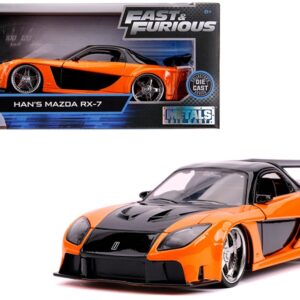 Han’s Mazda RX-7 RHD (Right Hand Drive) Orange and Black “Fast & Furious” Movie 1/24 Diecast Model Car by Jada