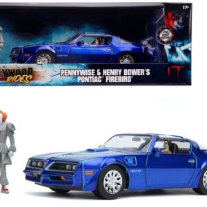 Henry Bower’s Pontiac Firebird Trans Am Candy Blue with Pennywise Diecast Figurine “It Chapter Two” (2019) Movie 1/24 Diecast Model Car by Jada