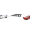 1986 Chevrolet C30 Custom Deluxe Pickup Truck White and 1986 Chevrolet Monte Carlo SS #25 “Folgers Coffee” Red with Flatbed Trailer “Hendrick Motorsports” “Racing Hitch & Tow” Series 5 1/64 Diecast Model Car by Greenlight