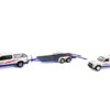 2023 Chevrolet Silverado 1500 Pickup Truck White and 1989 Chevrolet S-10 Baja Pickup Truck White with Flatbed Trailer “American Thunder” “Racing Hitch & Tow” Series 5 1/64 Diecast Model Car by Greenlight