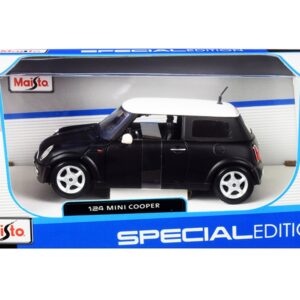 Mini Cooper Matt Black with White Top 1/24 Diecast Model Car by Maisto