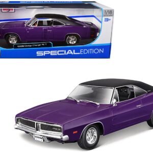 1969 Dodge Charger R/T Purple with Matt Black Top and Black Tail Stripe “Special Edition” 1/18 Diecast Model Car by Maisto