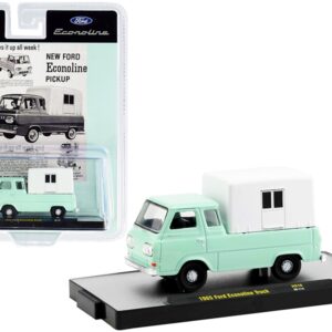 1965 Ford Econoline Pickup Truck with Camper Shell Mint Green and White Limited Edition to 4400 pieces Worldwide 1/64 Diecast Model Car by M2 Machines