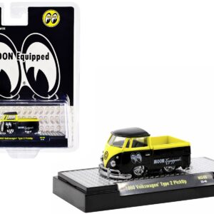 1960 Volkswagen Type 2 Pickup Truck Black and Bright Yellow “Mooneyes: Moon Equipped” Limited Edition to 5720 pieces Worldwide 1/64 Diecast Model Car by M2 Machine