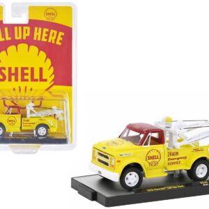 1970 Chevrolet C60 Tow Truck Yellow with Red Top and Yellow Interior “Shell Oil” Limited Edition to 7800 pieces Worldwide 1/64 Diecast Model Car by M2 Machines