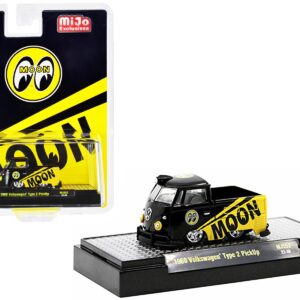 1960 Volkswagen Type 2 Pickup Truck “Mooneyes” Black and Yellow Limited Edition to 6050 pieces Worldwide 1/64 Diecast Model Car by M2 Machines