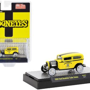 1932 Ford Roadster Tudor Sedan Yellow with Black Stripes “Mooneyes” Limited Edition to 3300 pieces Worldwide 1/64 Diecast Model Car by M2 Machines