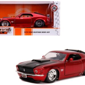 1970 Ford Mustang Boss 429 Candy Red with Black Hood “Bigtime Muscle” Series 1/24 Diecast Model Car by Jada