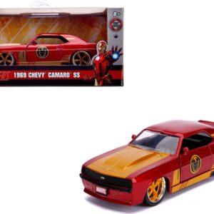 1969 Chevrolet Camaro SS Red Metallic and Gold “Iron Man” “Avengers” “Marvel” Series 1/32 Diecast Model Car by Jada