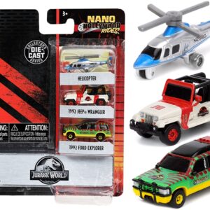 “Jurassic World” 3 piece Set “Nano Hollywood Rides” Diecast Models by Jada