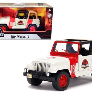 Jeep Wrangler #18 “Jurassic Park” Red and Beige “Jurassic World” 1/32 Diecast Model Car by Jada