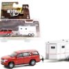 2021 Chevrolet Tahoe Cherry Red Pearl with White Horse Trailer “Hitch & Tow” Series 23 1/64 Diecast Model Car by Greenlight