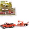 1968 Chevrolet C-10 Pickup Truck Orange with Black Stripes with Black Bed Cover and Tandem Car Trailer “STP” “Hitch & Tow” Series 26 1/64 Diecast Model Car by Greenlight