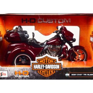 2021 Harley Davidson CVO Tri Glide Motorcycle Dark Red Metallic “H-D Custom” 1/12 Diecast Model Car by Maisto