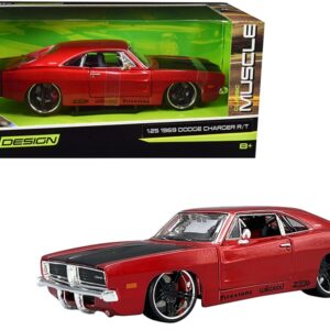 1969 Dodge Charger R/T Red Metallic with Black Hood and Black Stripes “Classic Muscle” 1/25 Diecast Model Car by Maisto