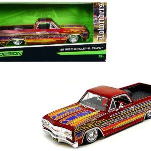 1965 Chevrolet El Camino Lowrider Candy Red Metallic with Graphics “Lowriders” Series 1/25 Diecast Model Car by Maisto