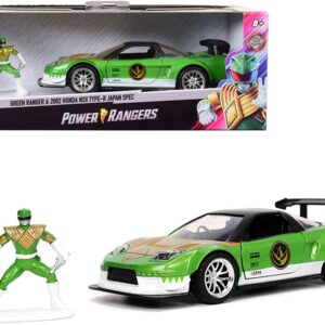 2002 Honda NSX Type-R Japan Spec RHD (Right Hand Drive) and Green Ranger Diecast Figurine “Power Rangers” “Hollywood Rides” Series 1/32 Diecast Model Car by Jada