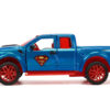 2017 Ford F-150 Raptor Pickup Truck Blue Metallic and Red with Red Interior and Superman Diecast Figure “DC’s Superman” “Hollywood Rides” Series 1/32 Diecast Model Car by Jada