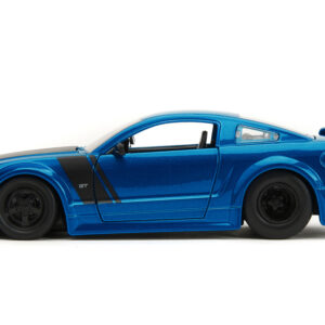 2006 Ford Mustang GT Blue Metallic with Matt Black Hood and Stripes “Bigtime Muscle” Series 1/24 Diecast Model Car by Jada