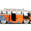 1962 Volkswagen Bus “Santa Monica Surf Club” Orange and White with Graphics with Roof Rack and Surfboard “Punch Buggy” Series 1/24 Diecast Model Car by Jada