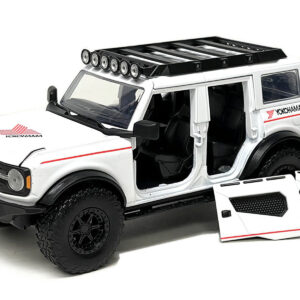 2021 Ford Bronco White with Red Stripes and Roof Rack “Yokohama Tires” “Just Trucks” Series 1/24 Diecast Model Car by Jada