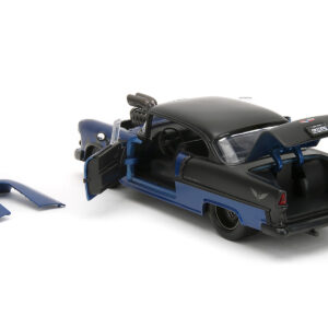 1955 Chevrolet Bel Air Blue Metallic and Black with Black Flames “Bigtime Muscle” Series 1/24 Diecast Model Car by Jada