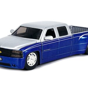 1999 Chevrolet Silverado Dually Pickup Truck Blue Metallic and Silver with Stock Wheels “Just Trucks” Series 1/24 Diecast Model Car by Jada