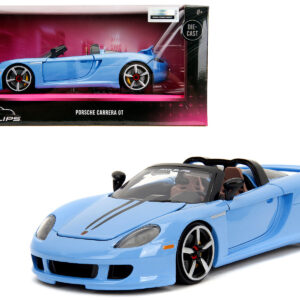 Porsche Carrera GT Convertible Blue with Black Stripes “Pink Slips” Series 1/24 Diecast Model Car by Jada