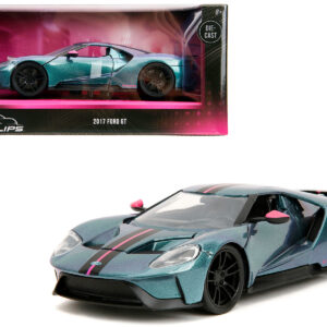 2017 Ford GT Blue Metallic with Pink and Black Stripes “Pink Slips” Series 1/24 Diecast Model Car by Jada