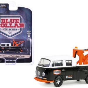 1973 Volkswagen Double Cab Tow Truck Black and White “Texaco 24 Hour Road Service” “Blue Collar Collection” Series 13 1/64 Diecast Model Car by Greenlight