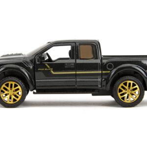 2017 Ford F-150 Raptor Pickup Truck Black Metallic with Gold Stripes “Pink Slips” Series 1/32 Diecast Model Car by Jada