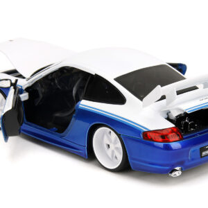 Porsche 911 GT3 RS (996) #845 White and Blue Metallic “Toyo Tires” “Hyper-Spec” Series 1/24 Diecast Model Car by Jada