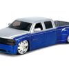 1999 Chevrolet Silverado Dually Pickup Truck Blue Metallic and Silver with Custom KMC Wheels “Just Trucks” Series 1/24 Diecast Model Car by Jada