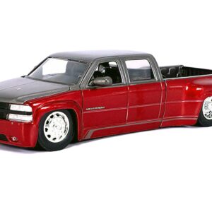 1999 Chevrolet Silverado Dually Pickup Truck Red Metallic and Gray with Stock Wheels “Just Trucks” Series 1/24 Diecast Model Car by Jada