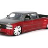 1999 Chevrolet Silverado Dually Pickup Truck Red Metallic and Gray with Custom KMC Wheels “Just Trucks” Series 1/24 Diecast Model Car by Jada